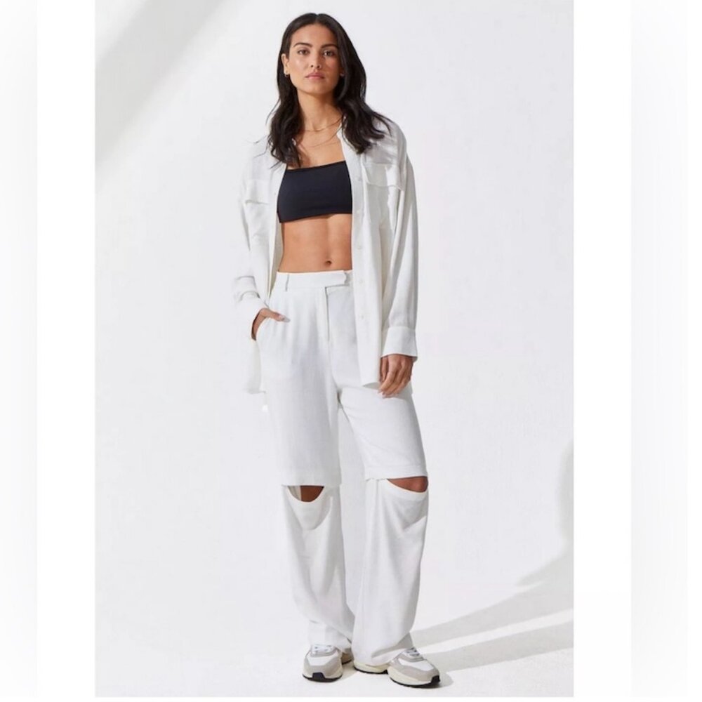 NOLI YOGA WOMENS CUT-OUT LINEN PANTS, SIZE XS (US2), WHITE